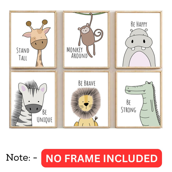 Set-of-6-Unframed-Canvas-Prints–Be-Brave-Be-Happy-Jungle-Art