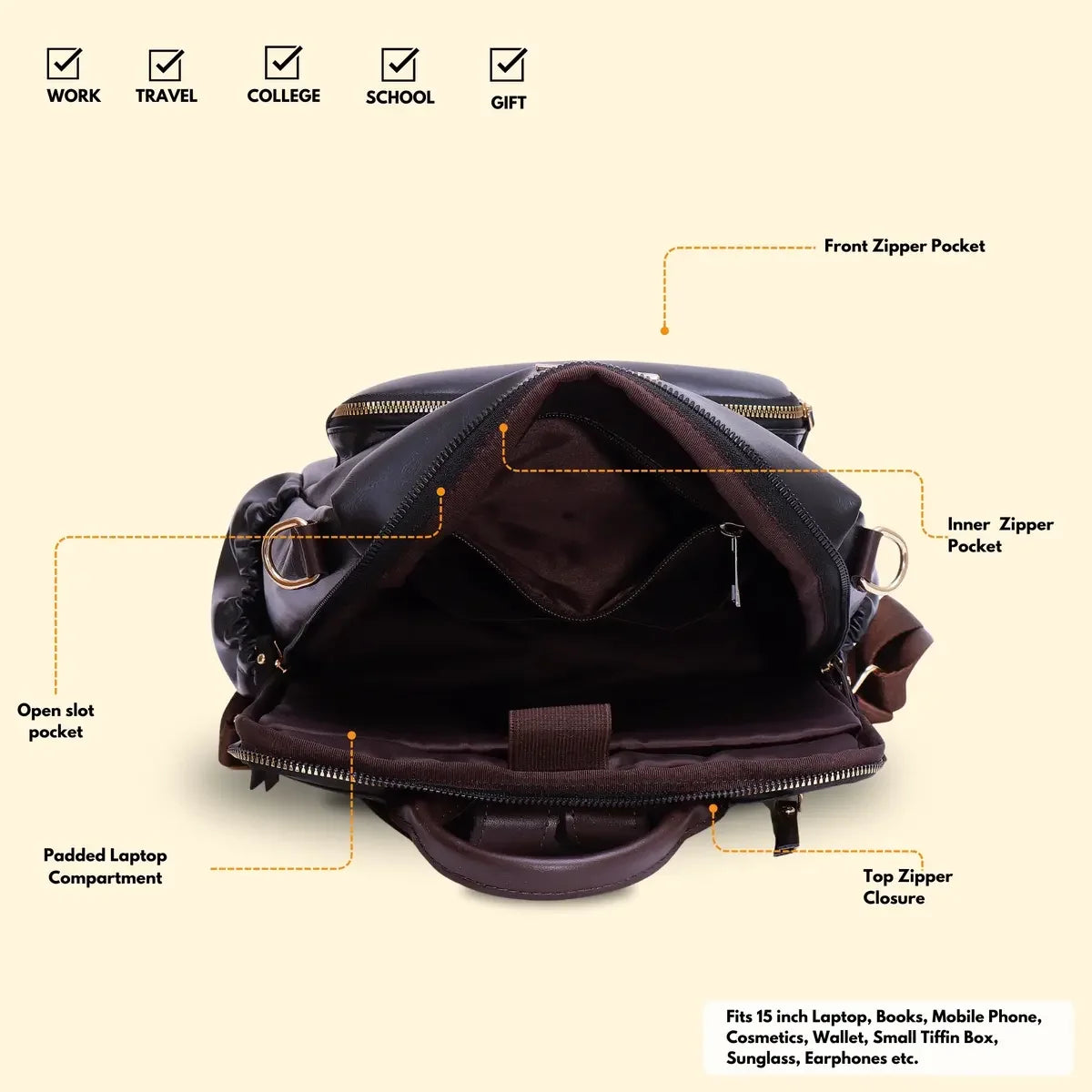 Timeless Diva Women Laptop Backpack - Black
