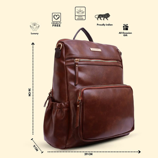 Timeless Diva Women Laptop Backpack - Coffee Brown