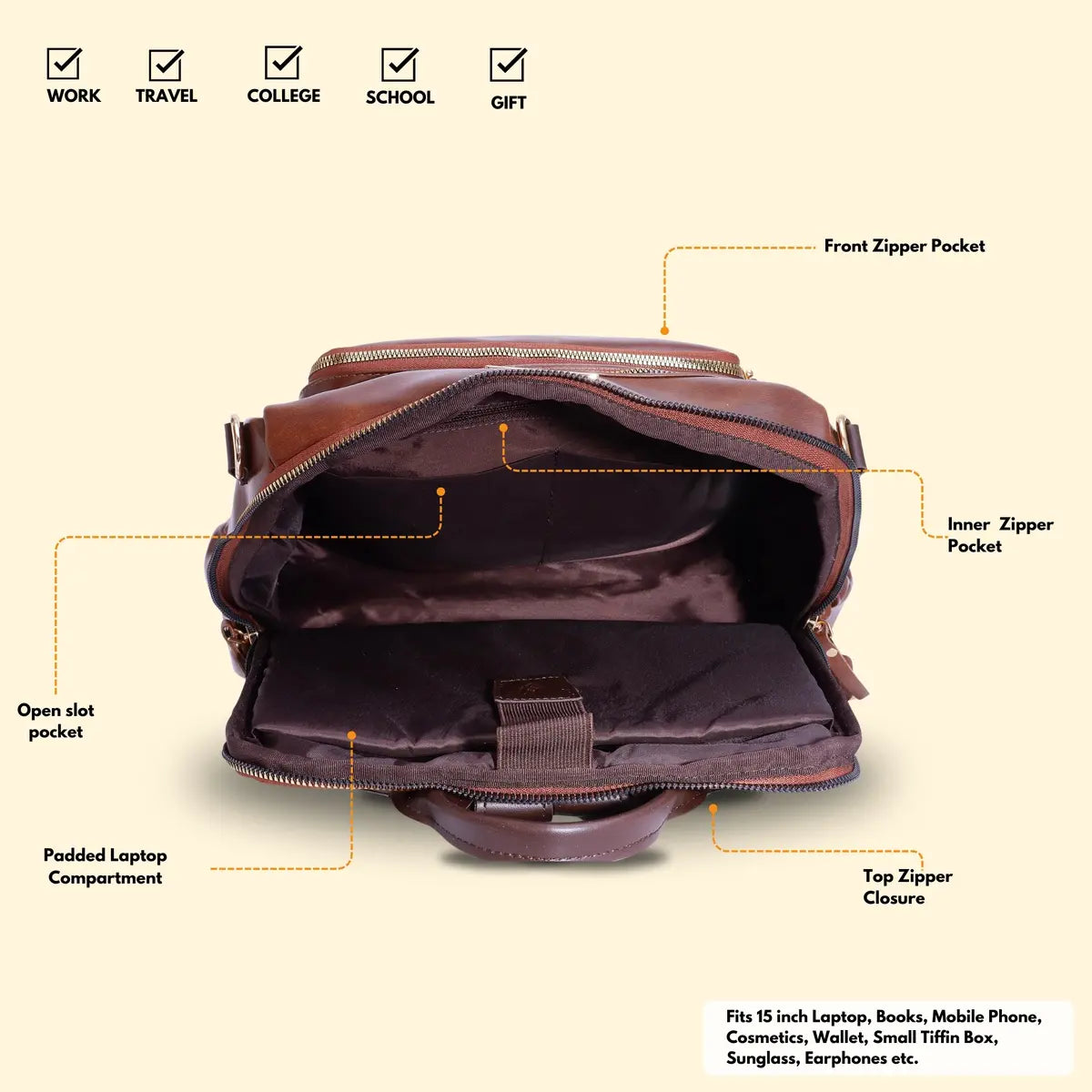 Timeless Diva Women Laptop Backpack - Coffee Brown