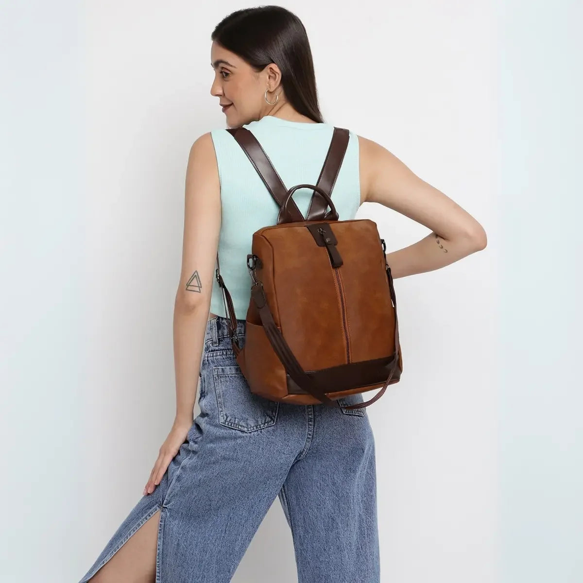 Timeless Aura Women Backpack Handbag - Tan