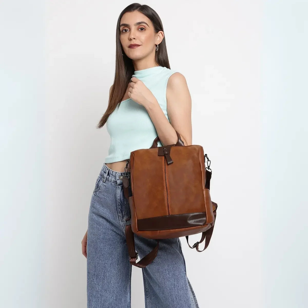 Timeless Aura Women Backpack Handbag - Tan
