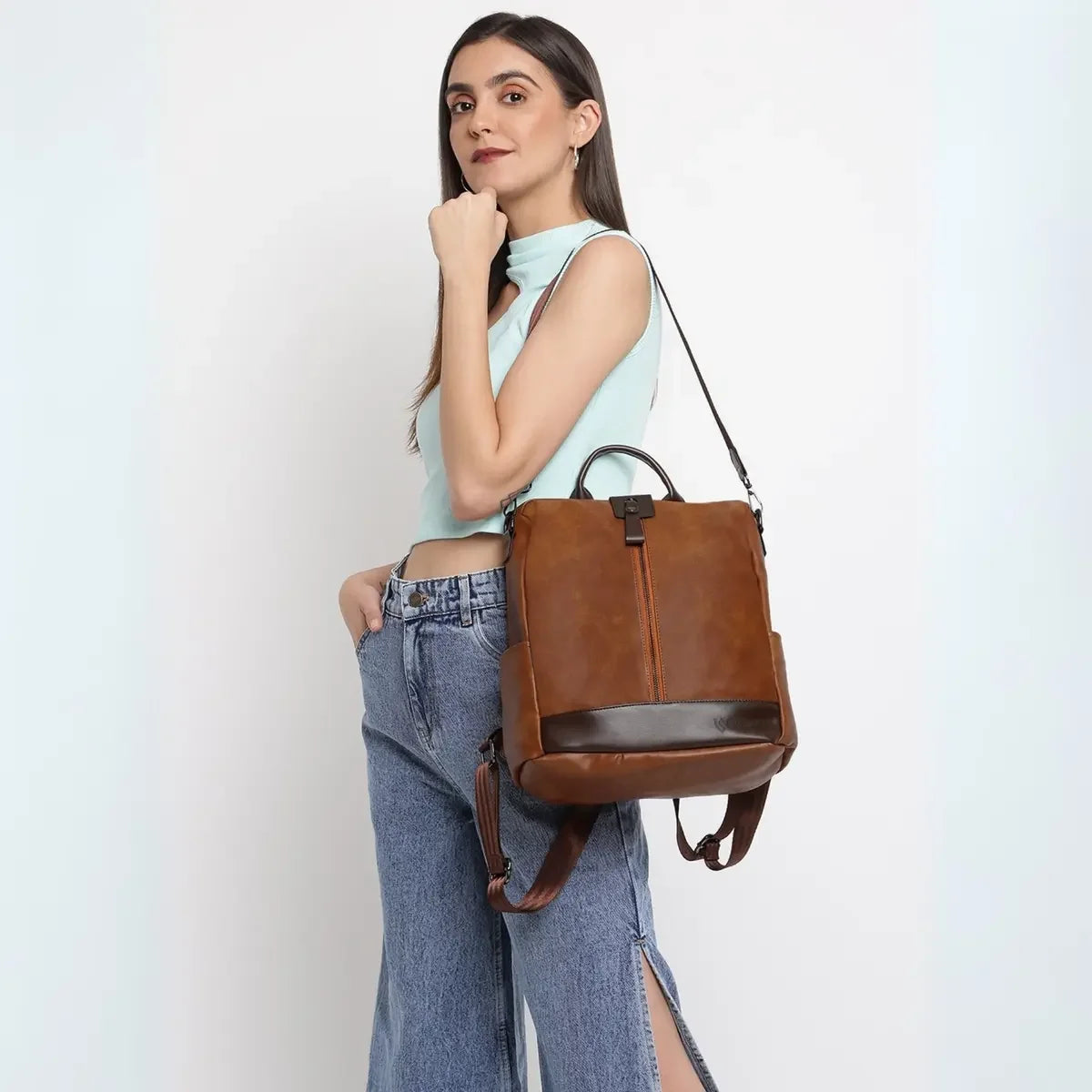 Timeless Aura Women Backpack Handbag - Tan