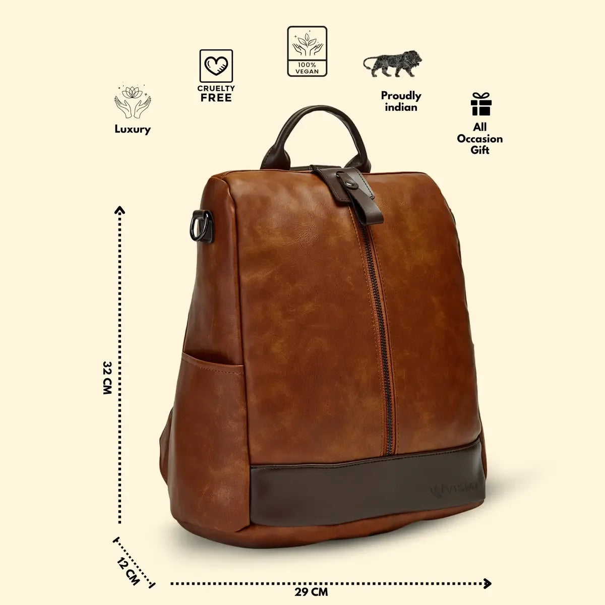 Timeless Aura Women Backpack Handbag - Tan