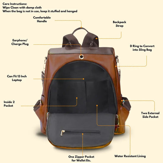 Timeless Aura Women Backpack Handbag - Tan