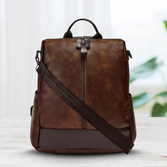 Timeless Aura Women Backpack Handbag - Coffee Brown