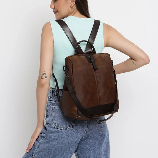 Timeless Aura Women Backpack Handbag - Coffee Brown