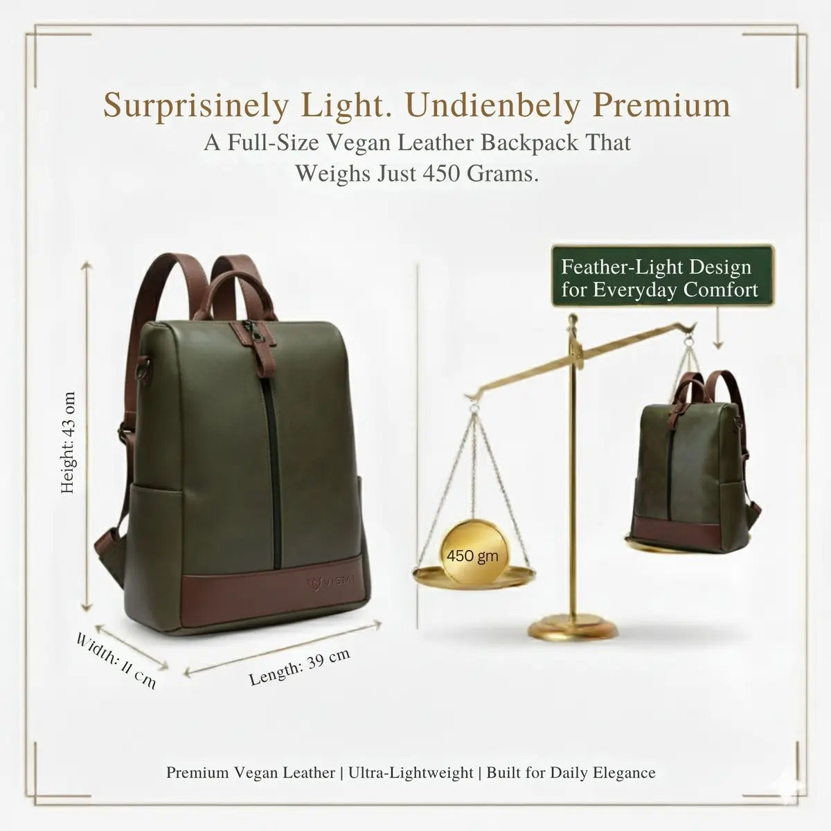 Timeless Aura Women Backpack Handbag - Olive Green