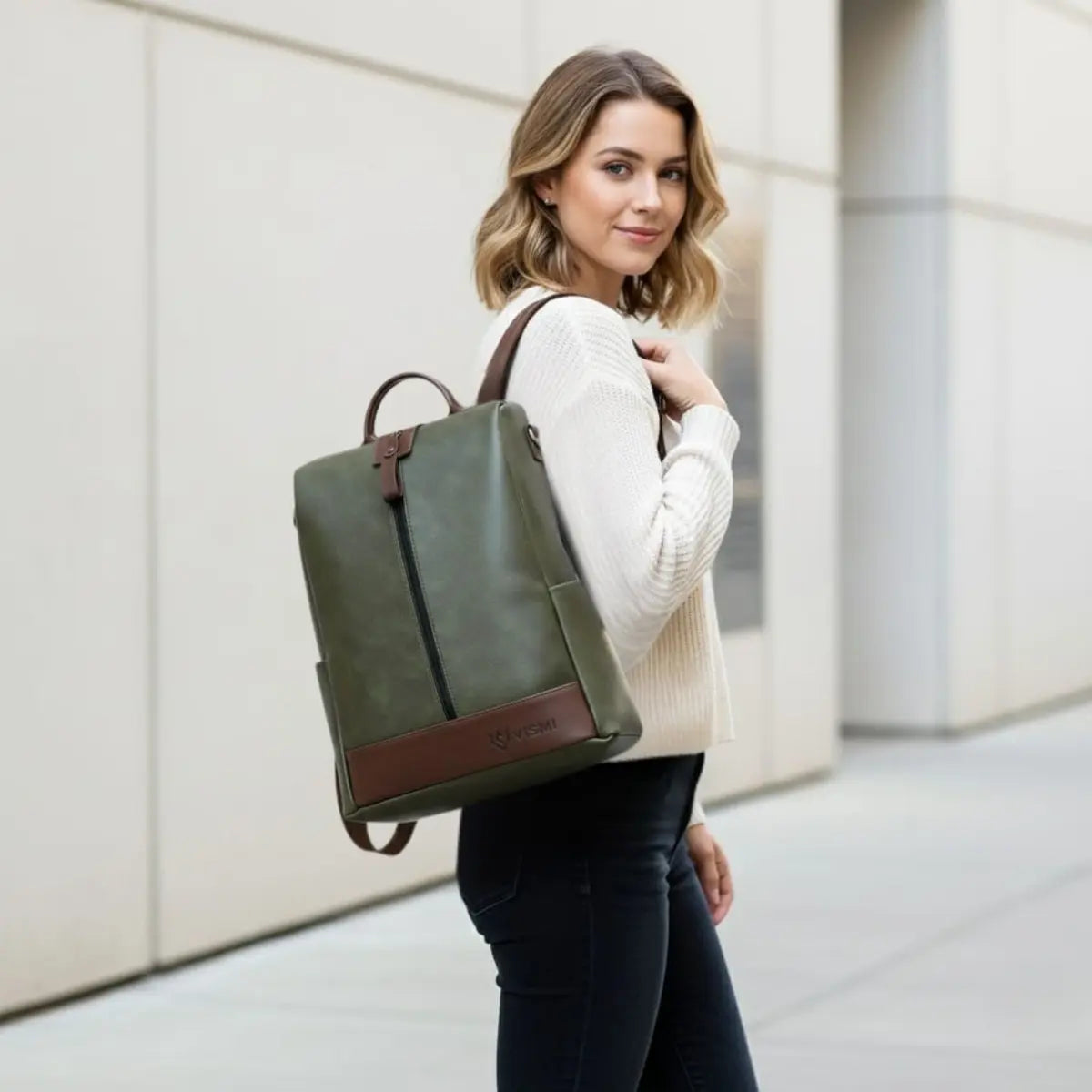 Timeless Aura Women Backpack Handbag - Olive Green