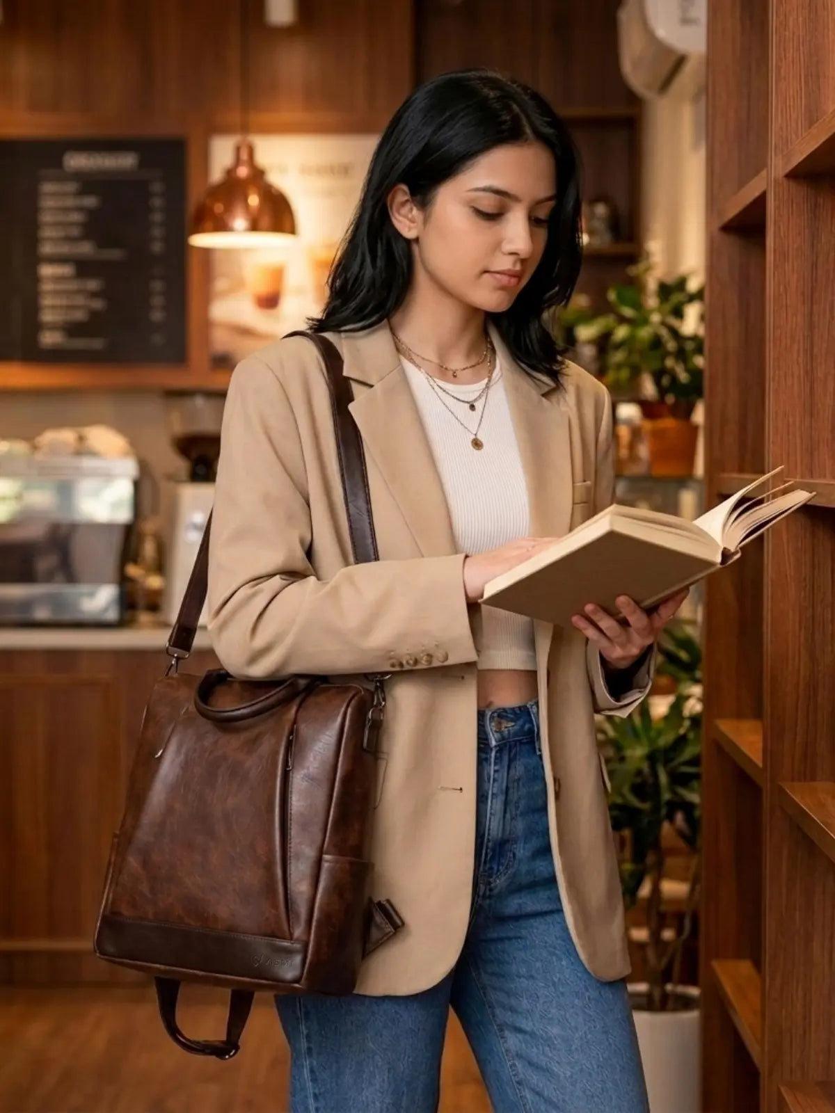 Timeless Kiara  Women Backpack Handbag - Coffee Brown