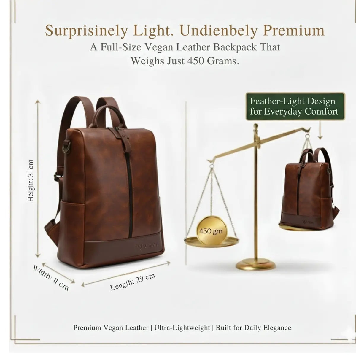 Timeless Aura Women Backpack Handbag - Coffee Brown