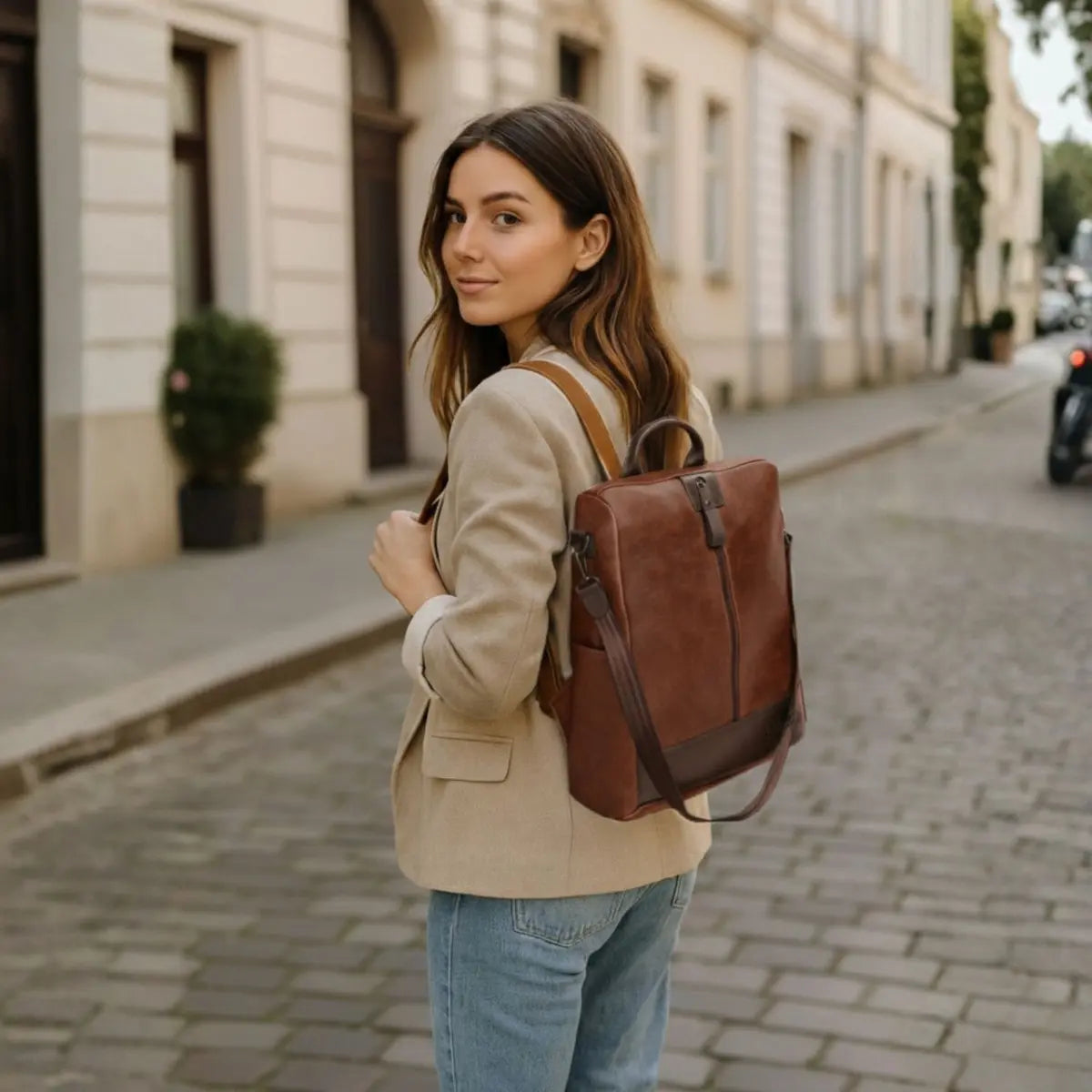Timeless Aura Women Backpack Handbag - Coffee Brown