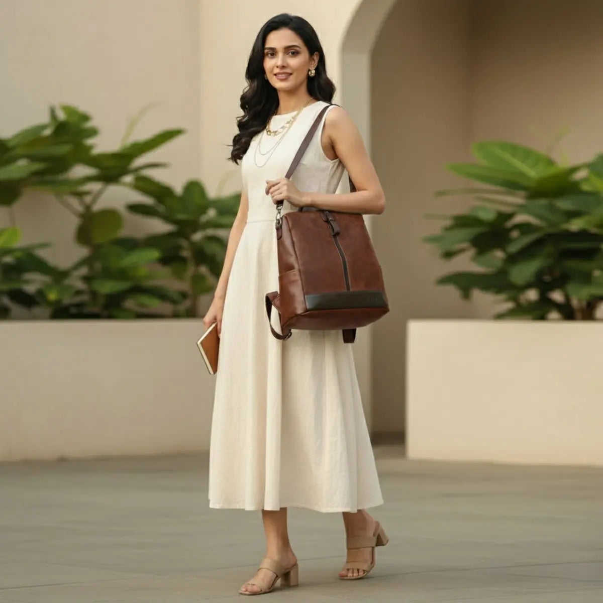 Timeless Aura Women Backpack Handbag - Coffee Brown