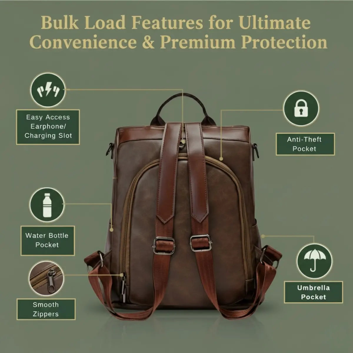 Timeless Aura Women Backpack Handbag - Coffee Brown