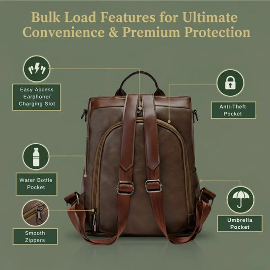 Timeless Aura Women Backpack Handbag - Coffee Brown