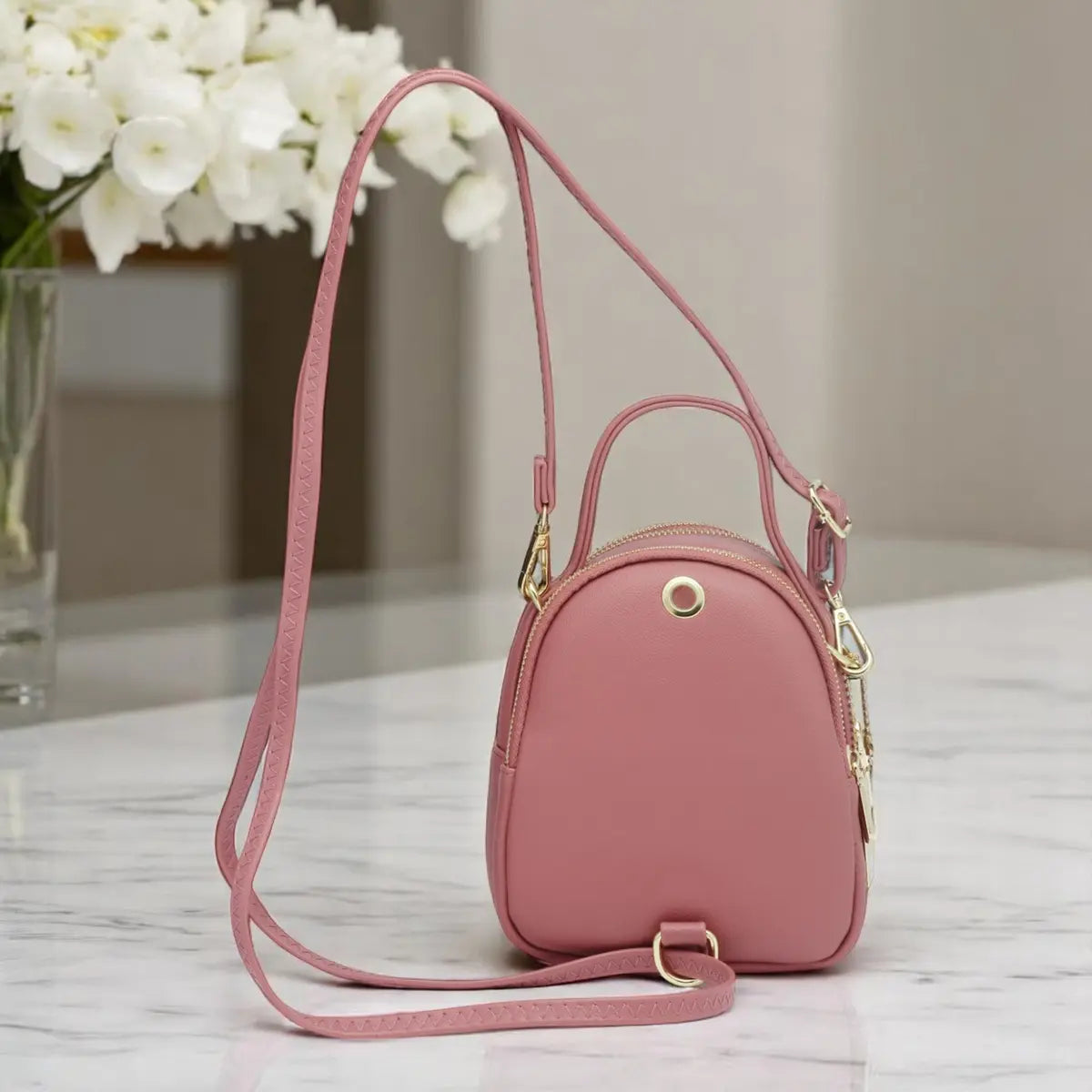 Stylish Sling Crossbody Handbag- Blush Pink