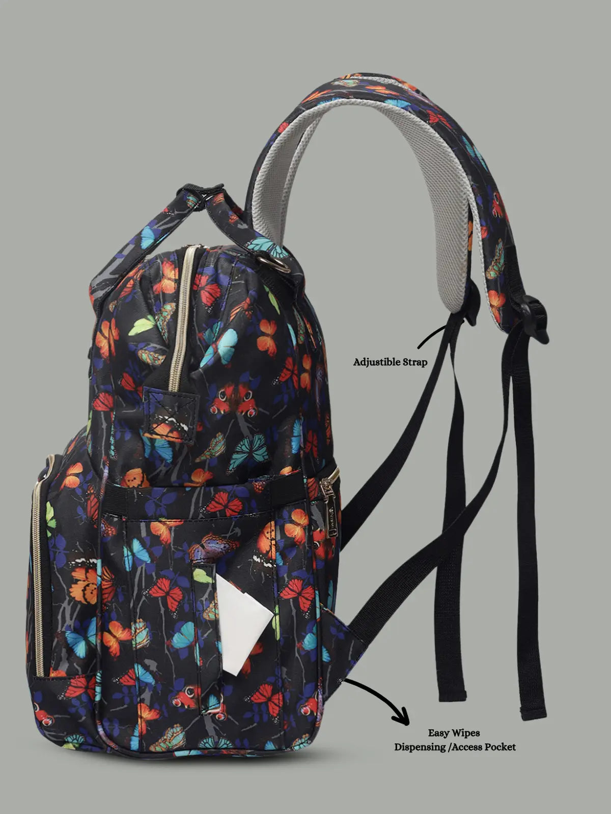 Snappy Zappy Backpack Diaper Bag - Butterfly Black