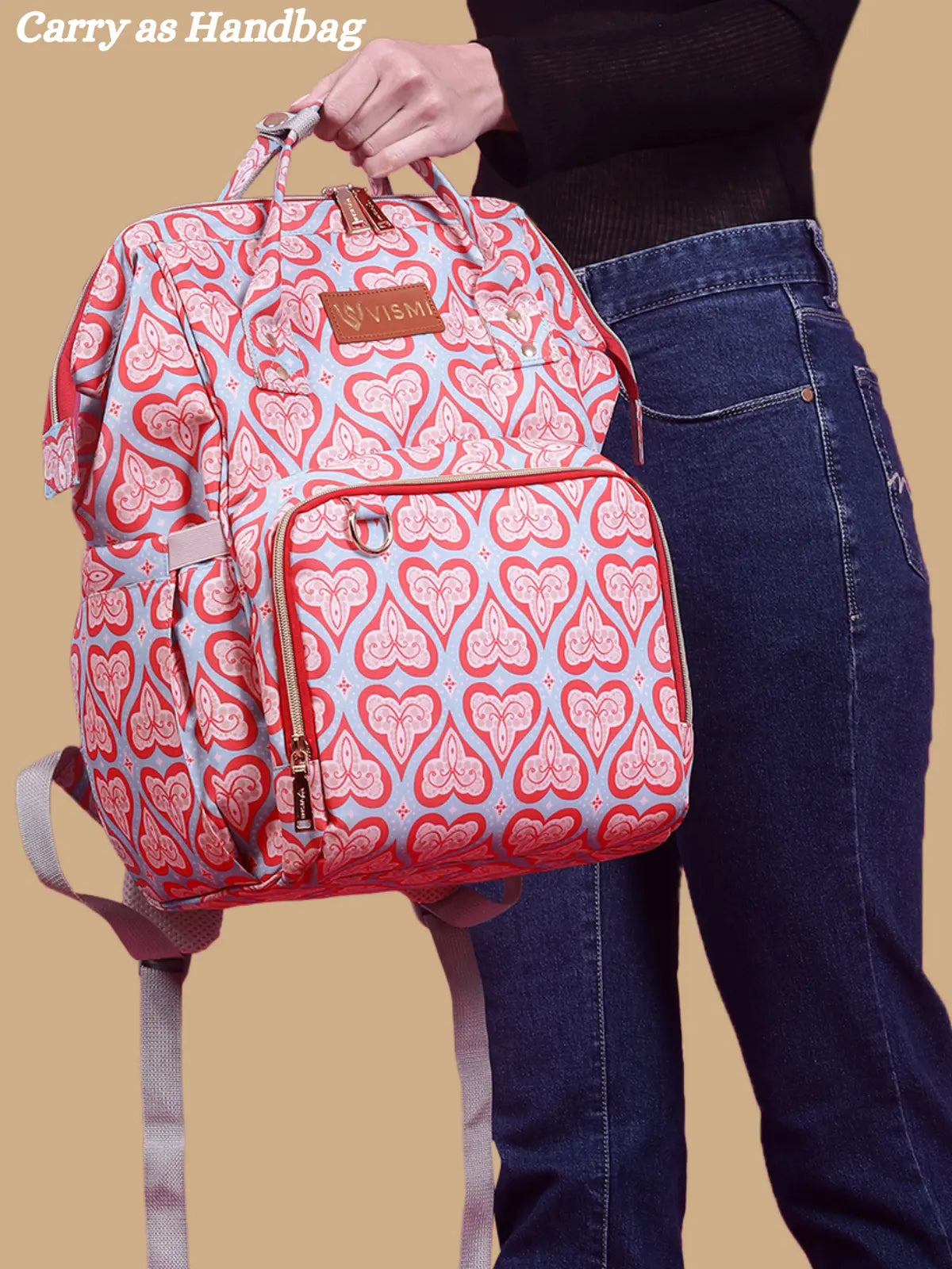 Snappy Zappy Backpack Diaper Bag - Red Hearts
