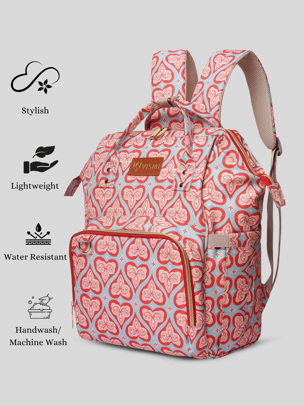 Snappy Zappy Backpack Diaper Bag - Red Hearts