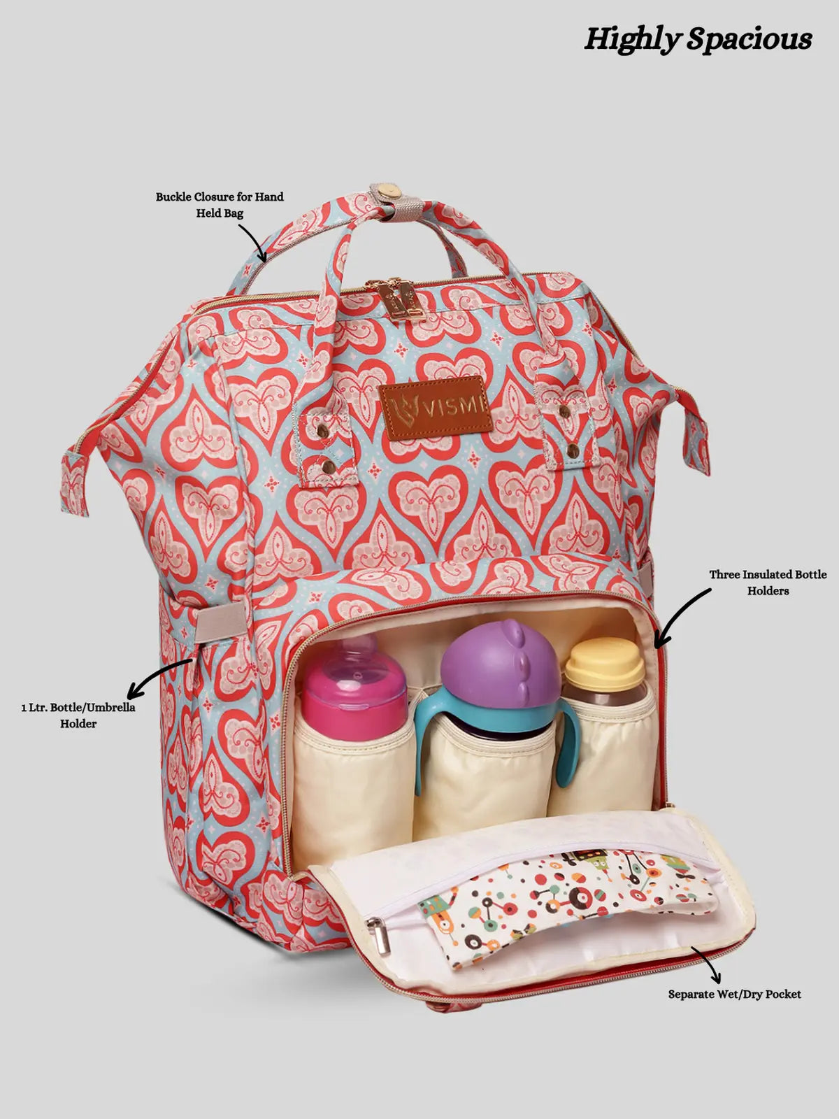 Snappy Zappy Backpack Diaper Bag - Red Hearts