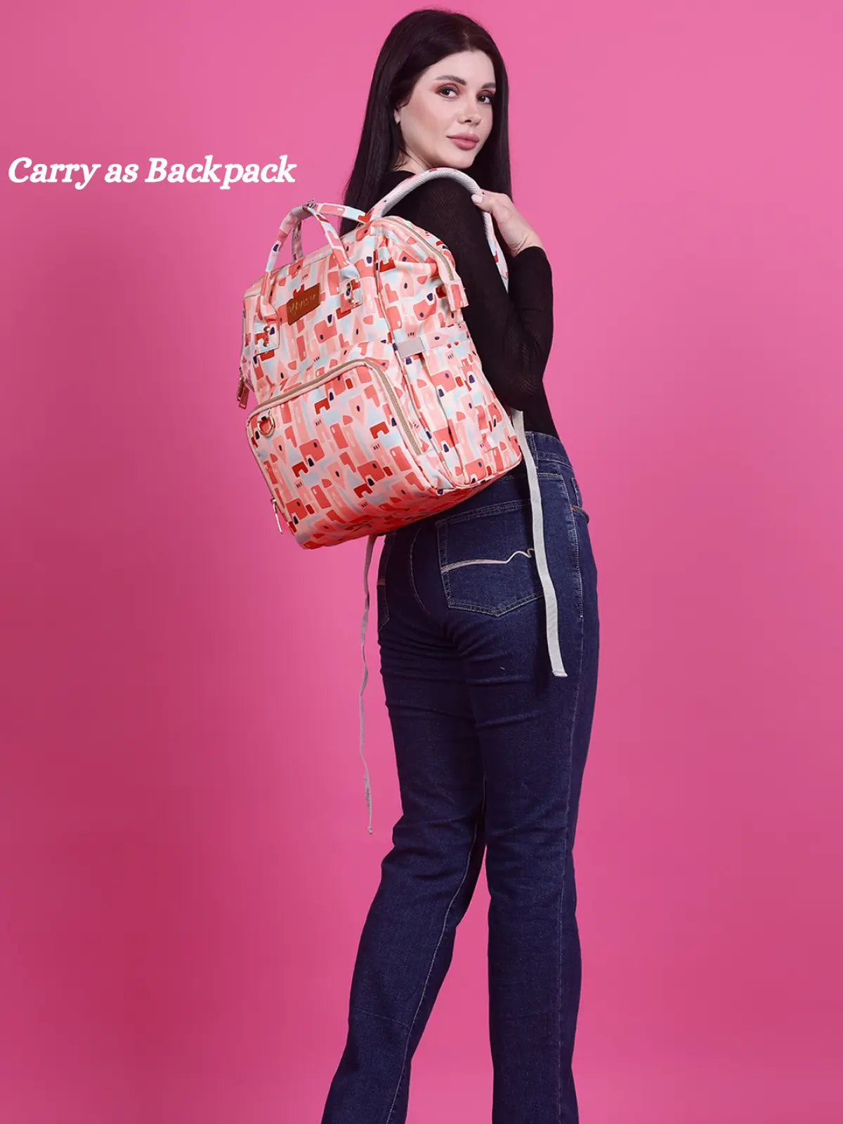 Snappy Zappy Backpack Diaper Bag - Geometric Pink