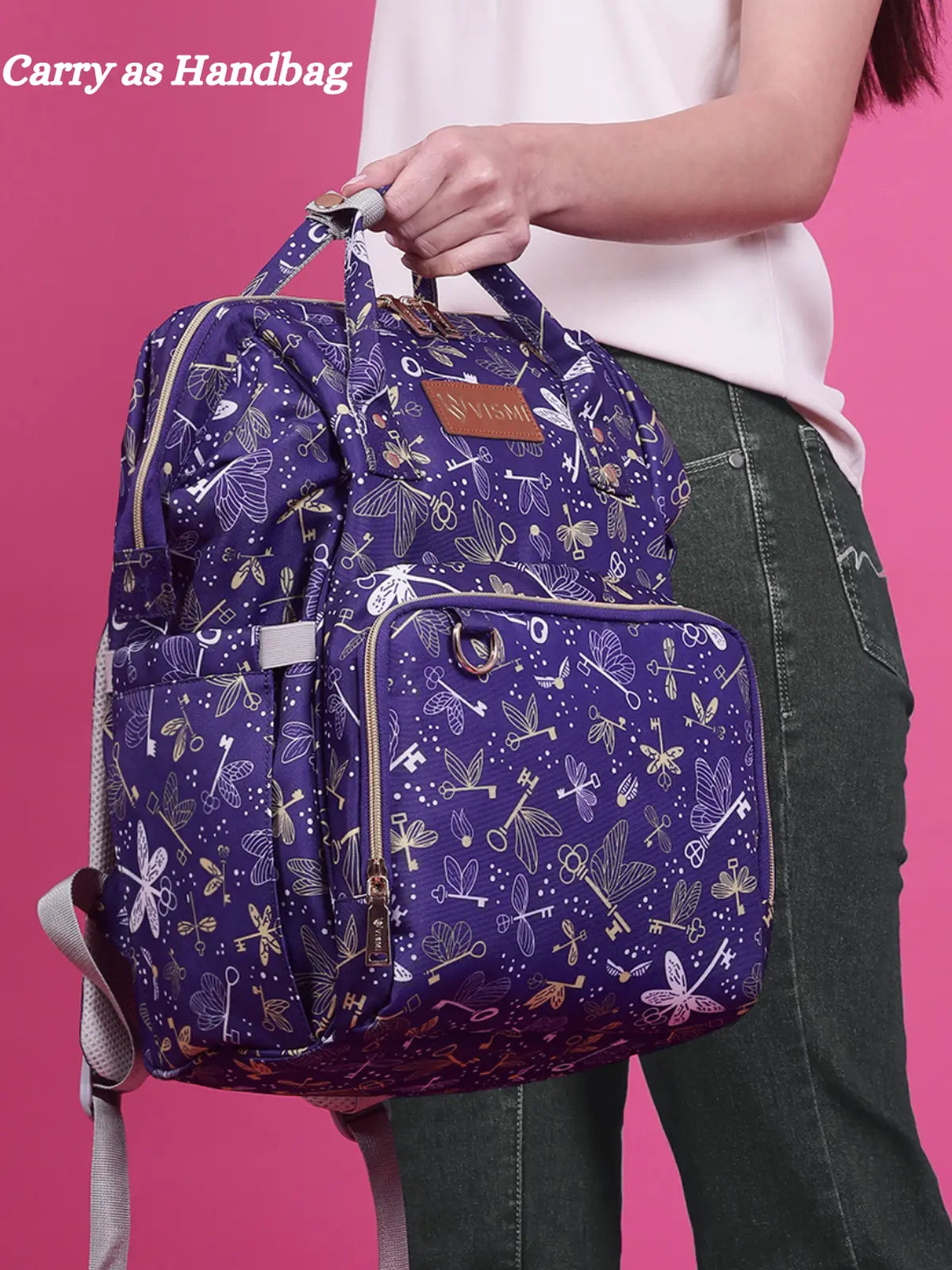 Snappy Zappy Backpack Diaper Bag - Flying Keys Purple