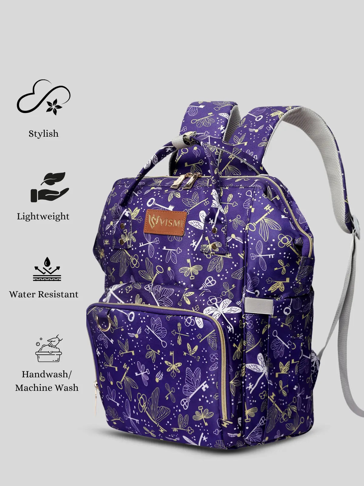 Snappy Zappy Backpack Diaper Bag - Flying Keys Purple