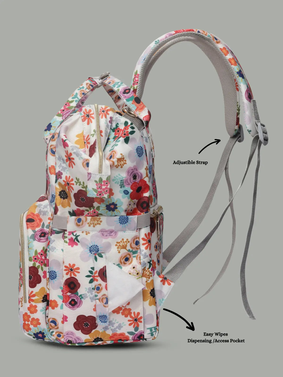 Snappy Zappy Backpack Diaper Bag - Flower White