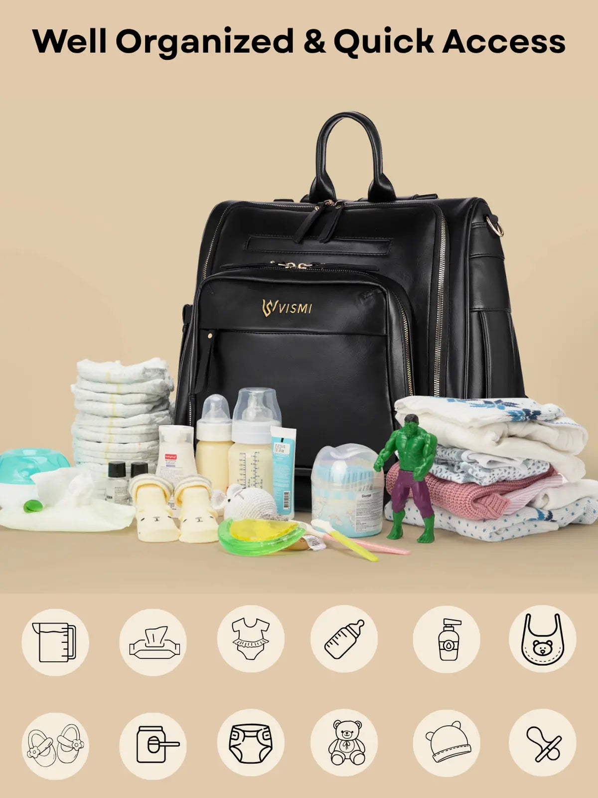 Timeless Backpack Messenger Diaper Bag - Black