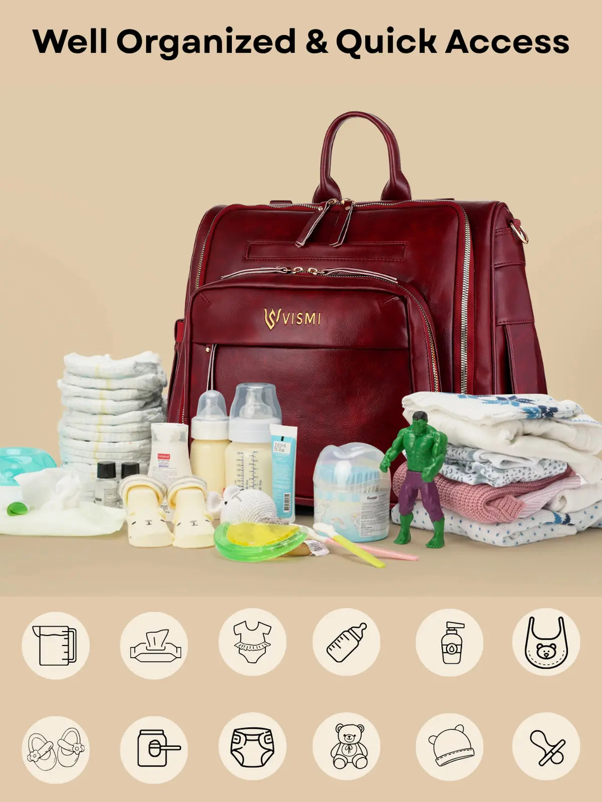 Timeless Backpack Messenger Diaper Bag - Wine