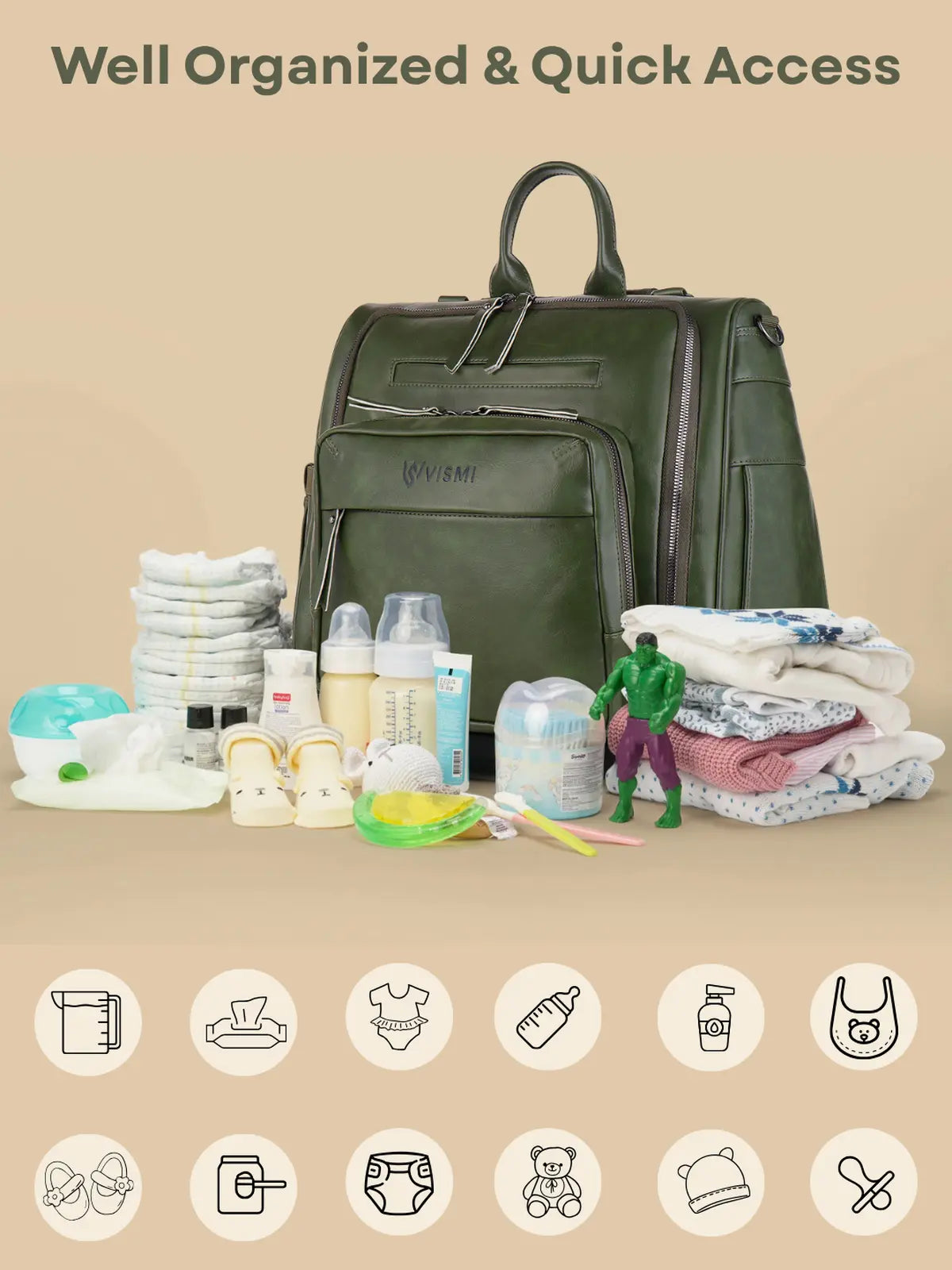 Timeless Backpack Messenger Diaper Bag - Olive Green