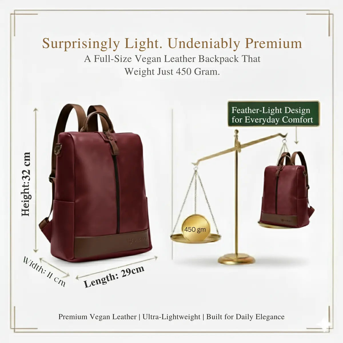 Timeless Aura Women Backpack Handbag - Wine