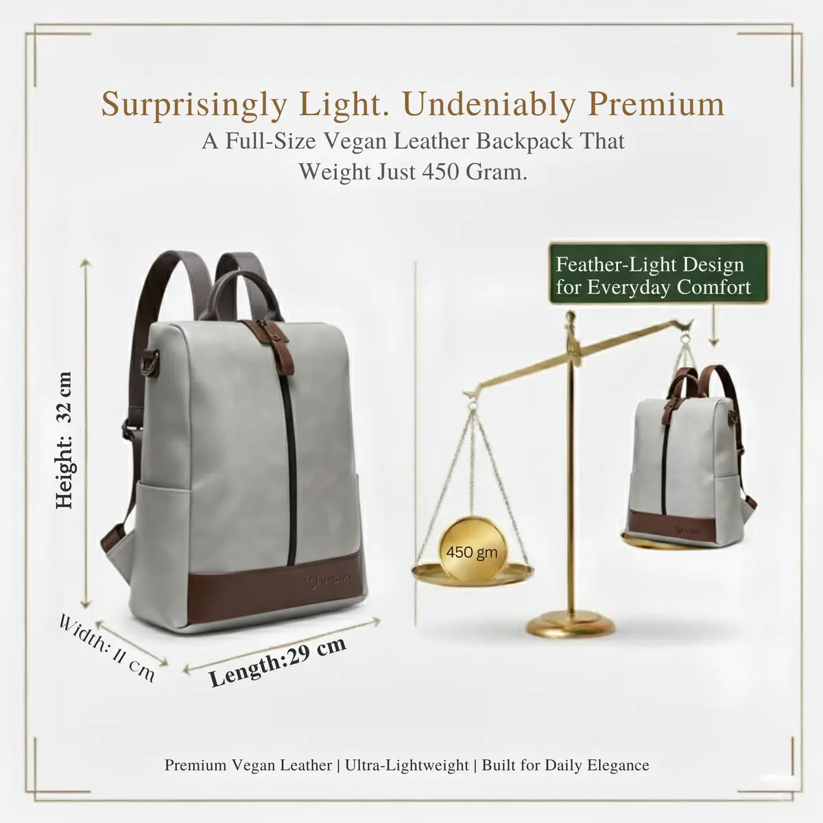 Timeless Aura Women Backpack Handbag - Grey