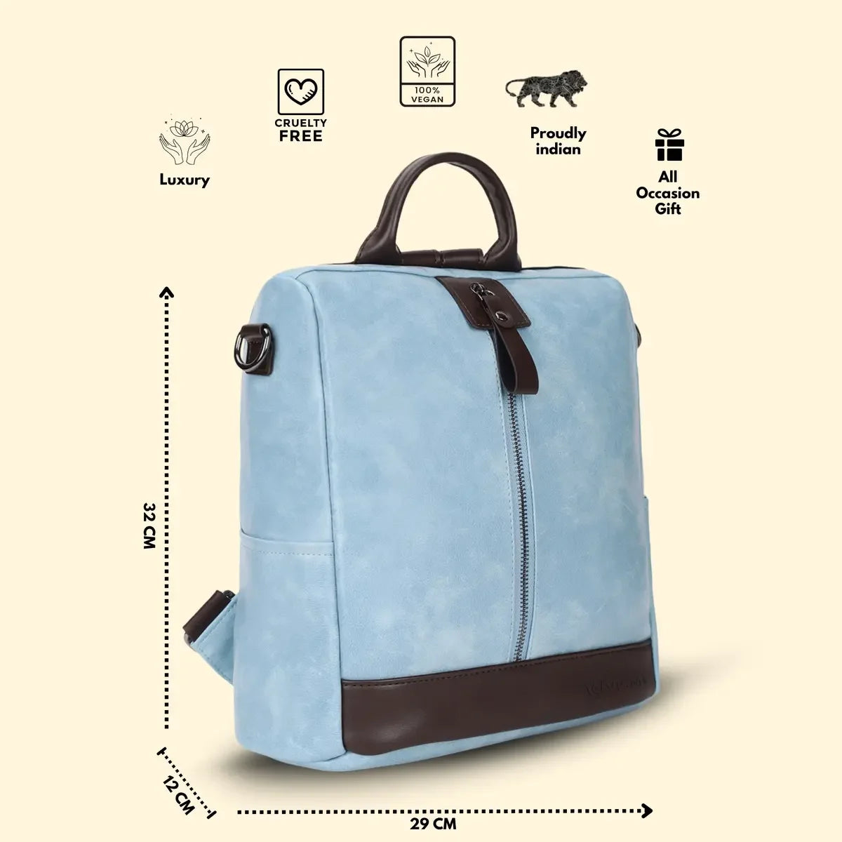 Timeless Aura Women Backpack Handbag - Sky Blue