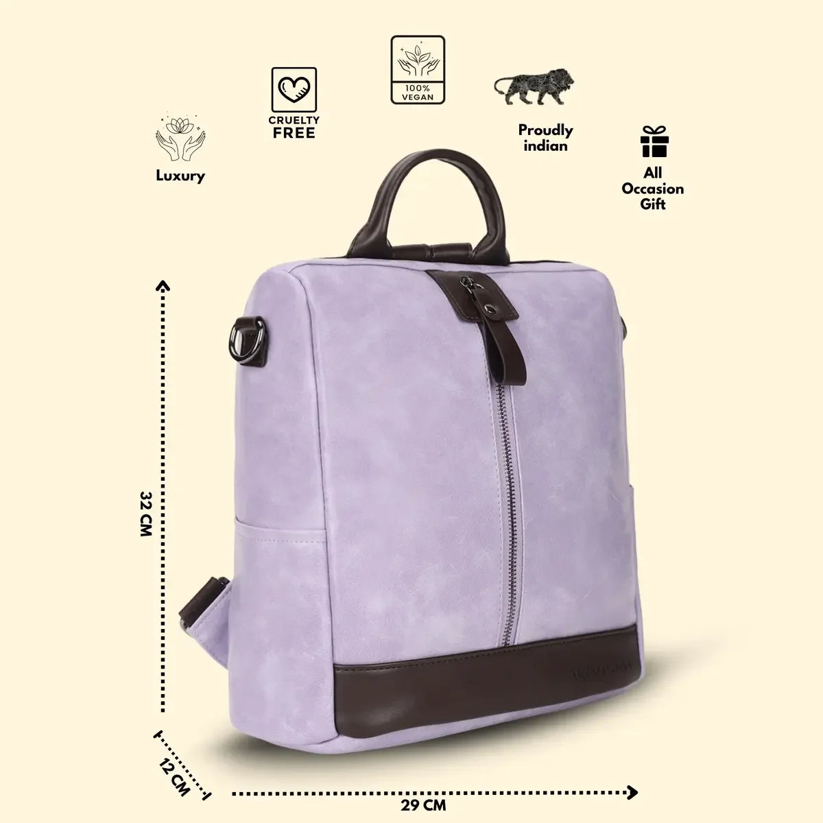 Timeless Aura Women Backpack Handbag - Lavender