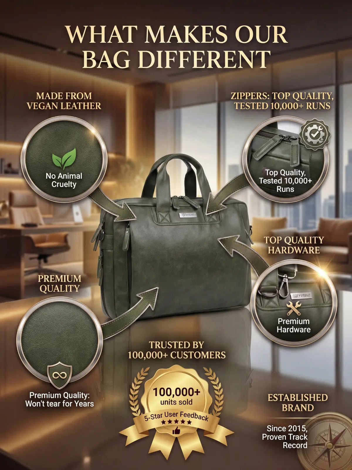 Timeless Urban Laptop Messenger Briefcase Bag - Olive Green