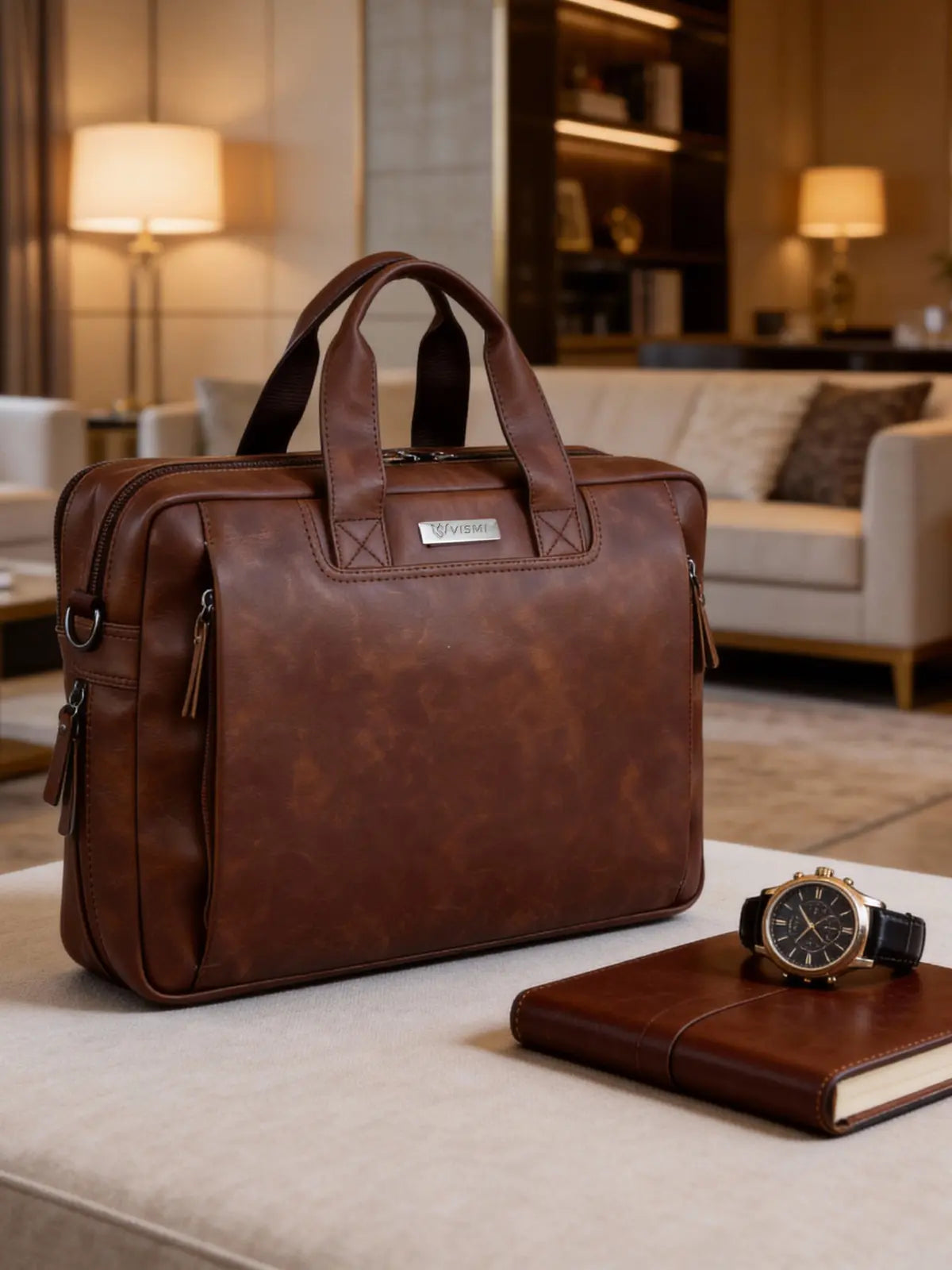 Timeless Urban Laptop Messenger Briefcase Bag - Coffee Brown