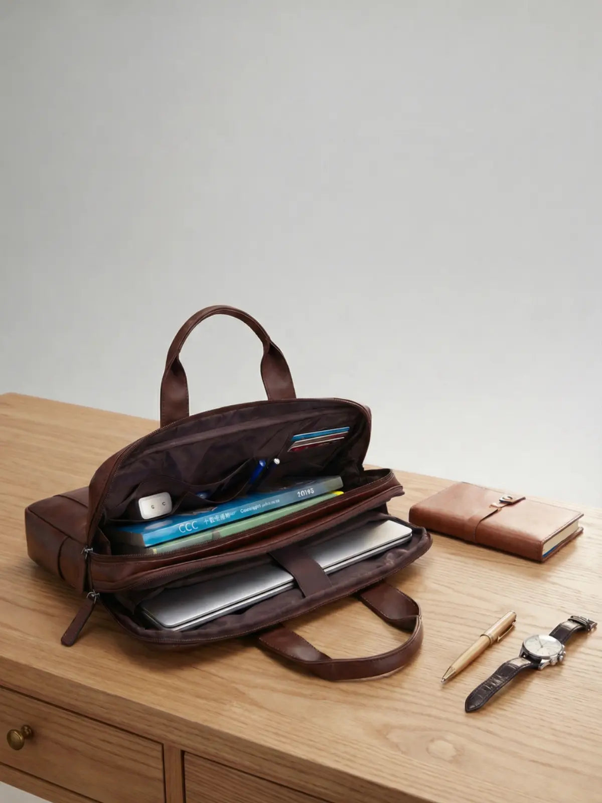 Timeless Urban Laptop Messenger Briefcase Bag - Coffee Brown