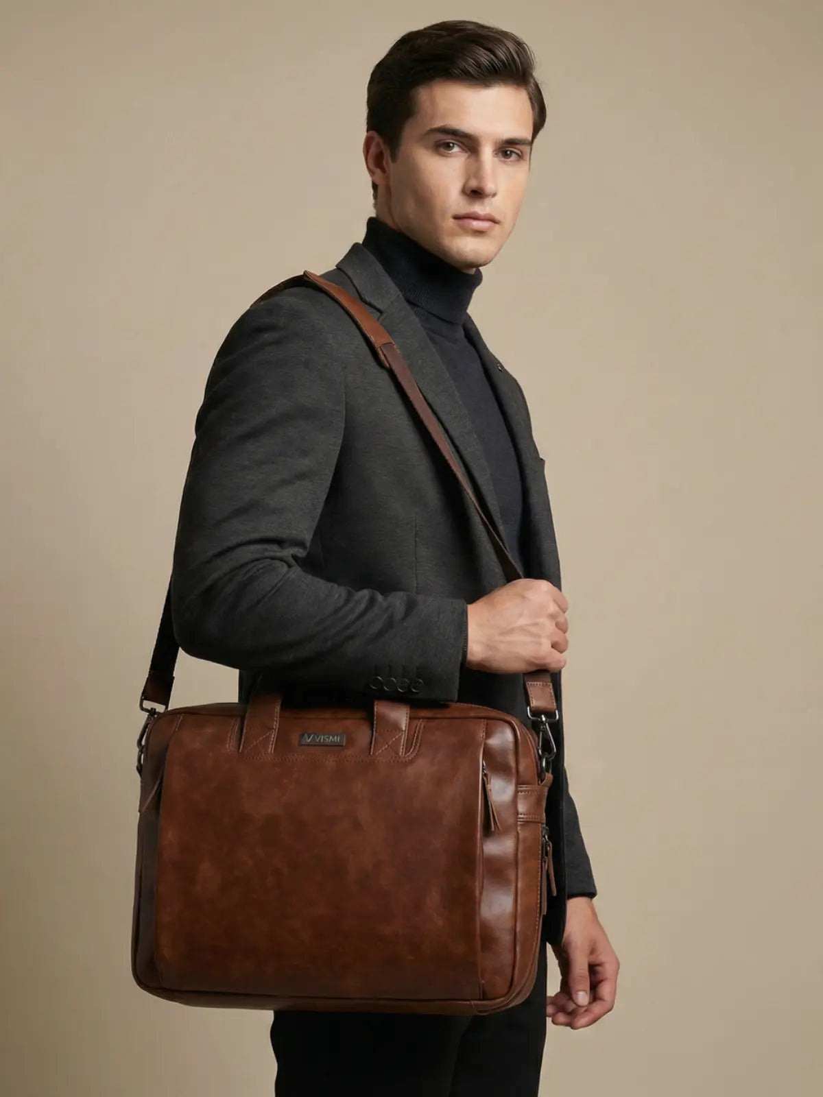 Timeless Urban Laptop Messenger Briefcase Bag - Coffee Brown