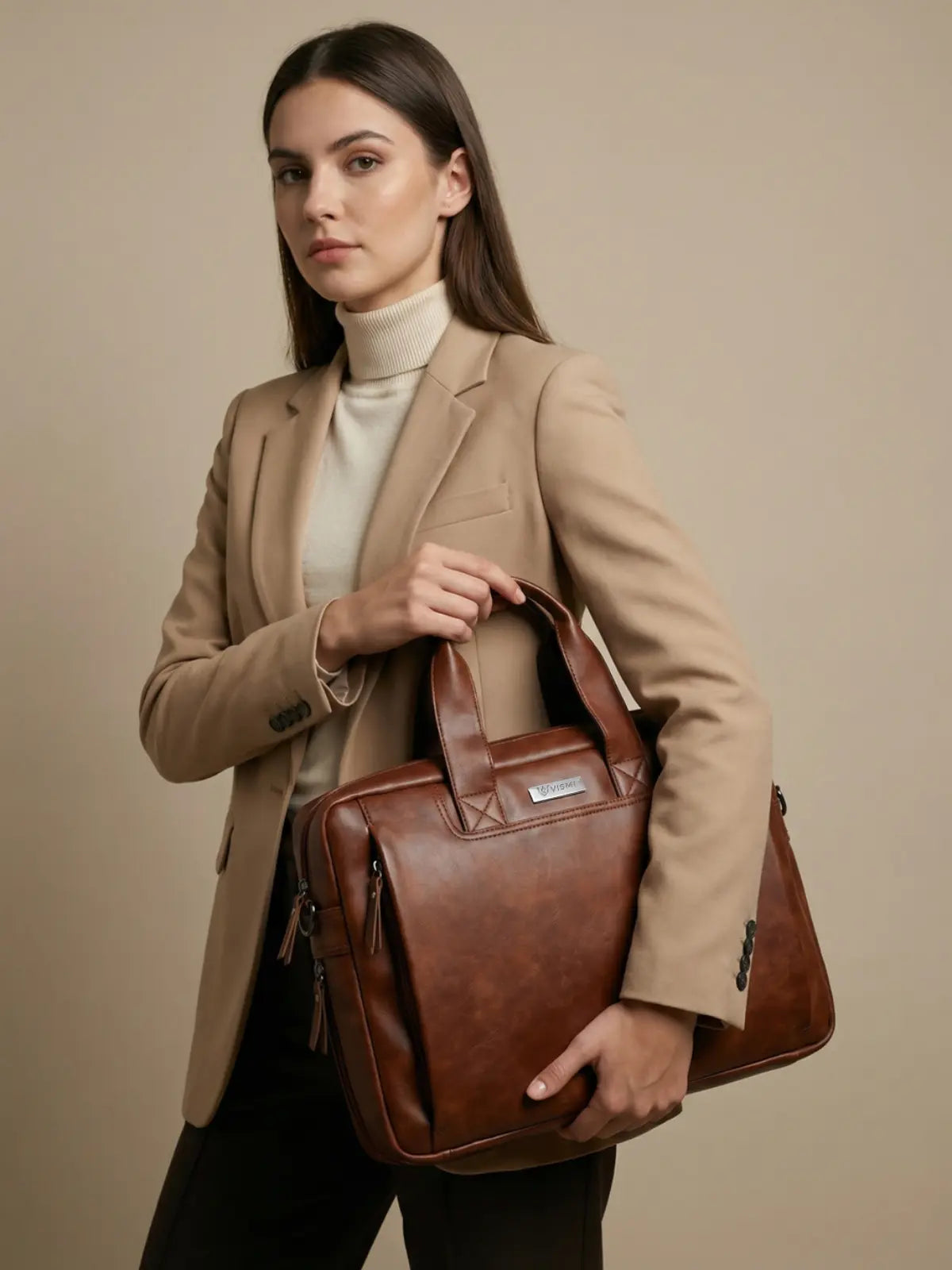 Timeless Urban Laptop Messenger Briefcase Bag - Coffee Brown