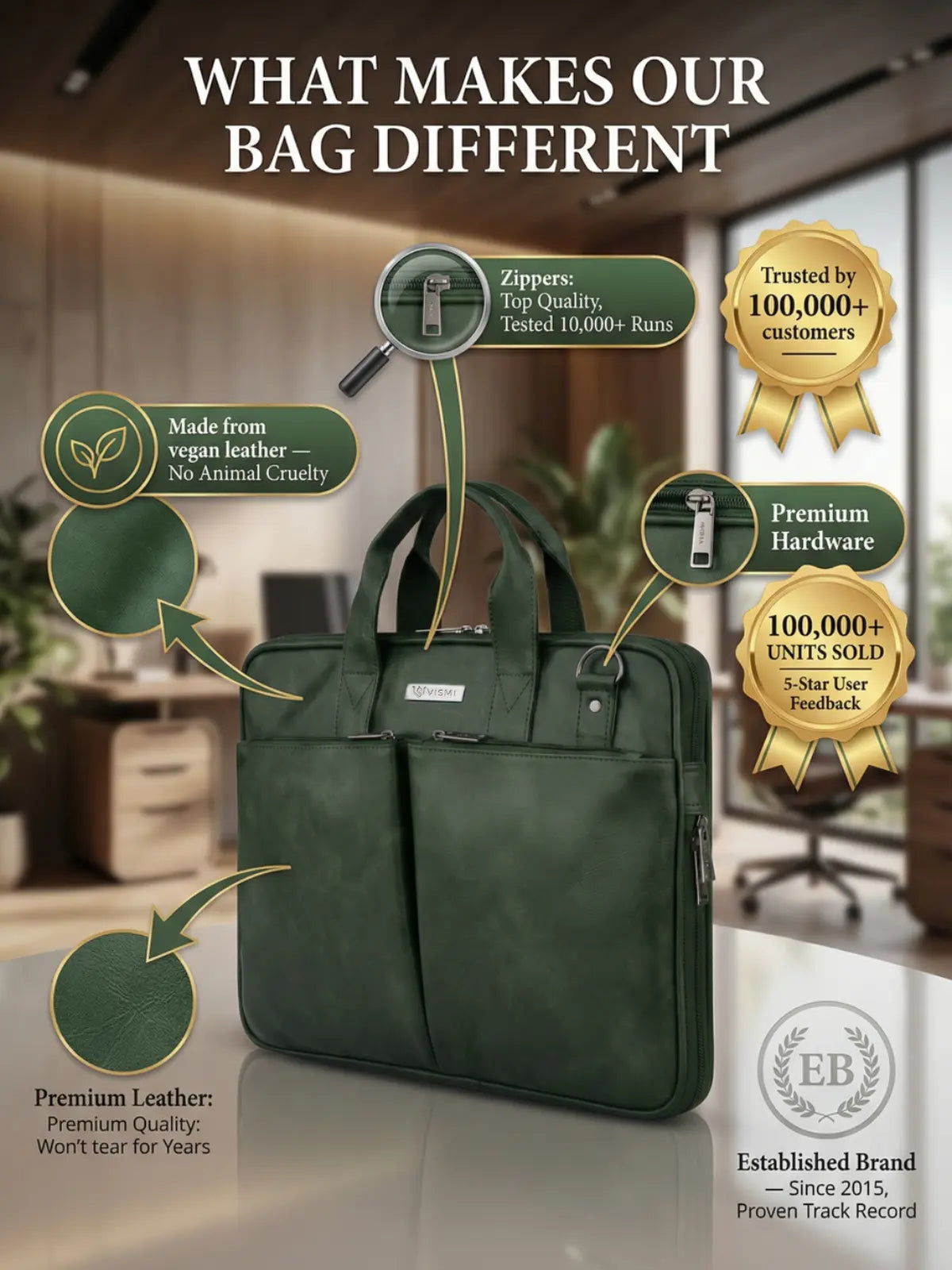 Timeless Monarch Laptop Messenger Bag - Olive Green