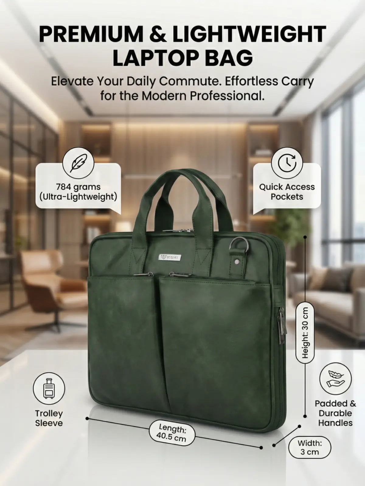 Timeless Monarch Laptop Messenger Bag - Olive Green