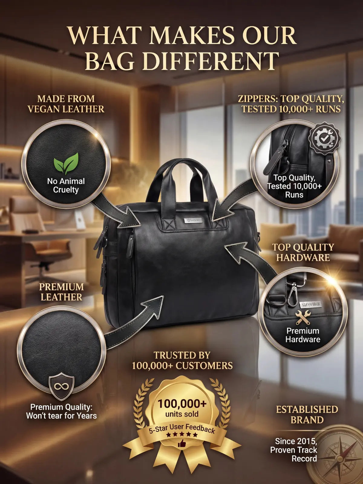 Timeless Urban Laptop Messenger Briefcase Bag - Black