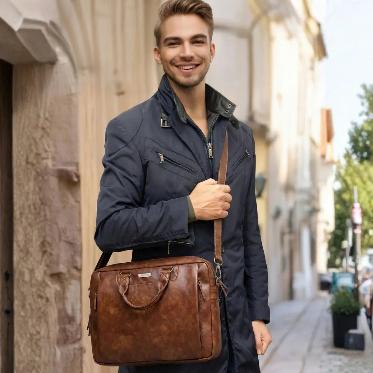 Timeless Urban Laptop Messenger Briefcase Bag - Coffee Brown