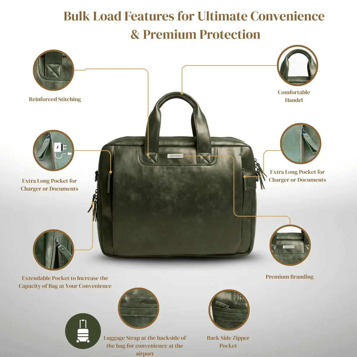 Timeless Urban Laptop Messenger Briefcase Bag - Olive Green