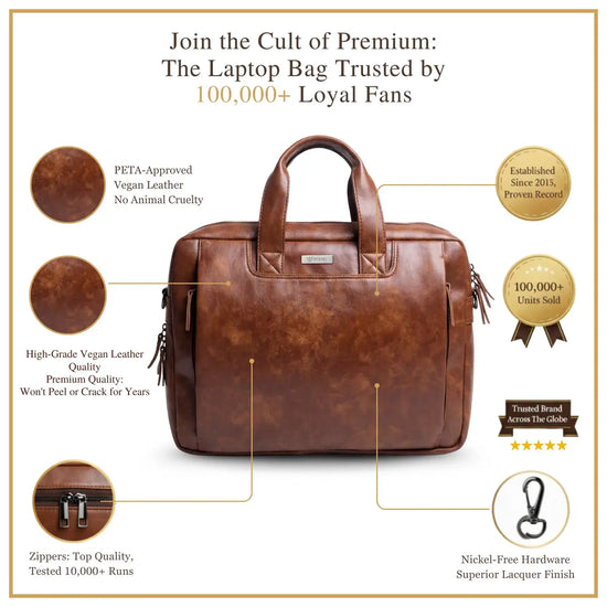 Timeless Urban Laptop Messenger Briefcase Bag - Coffee Brown