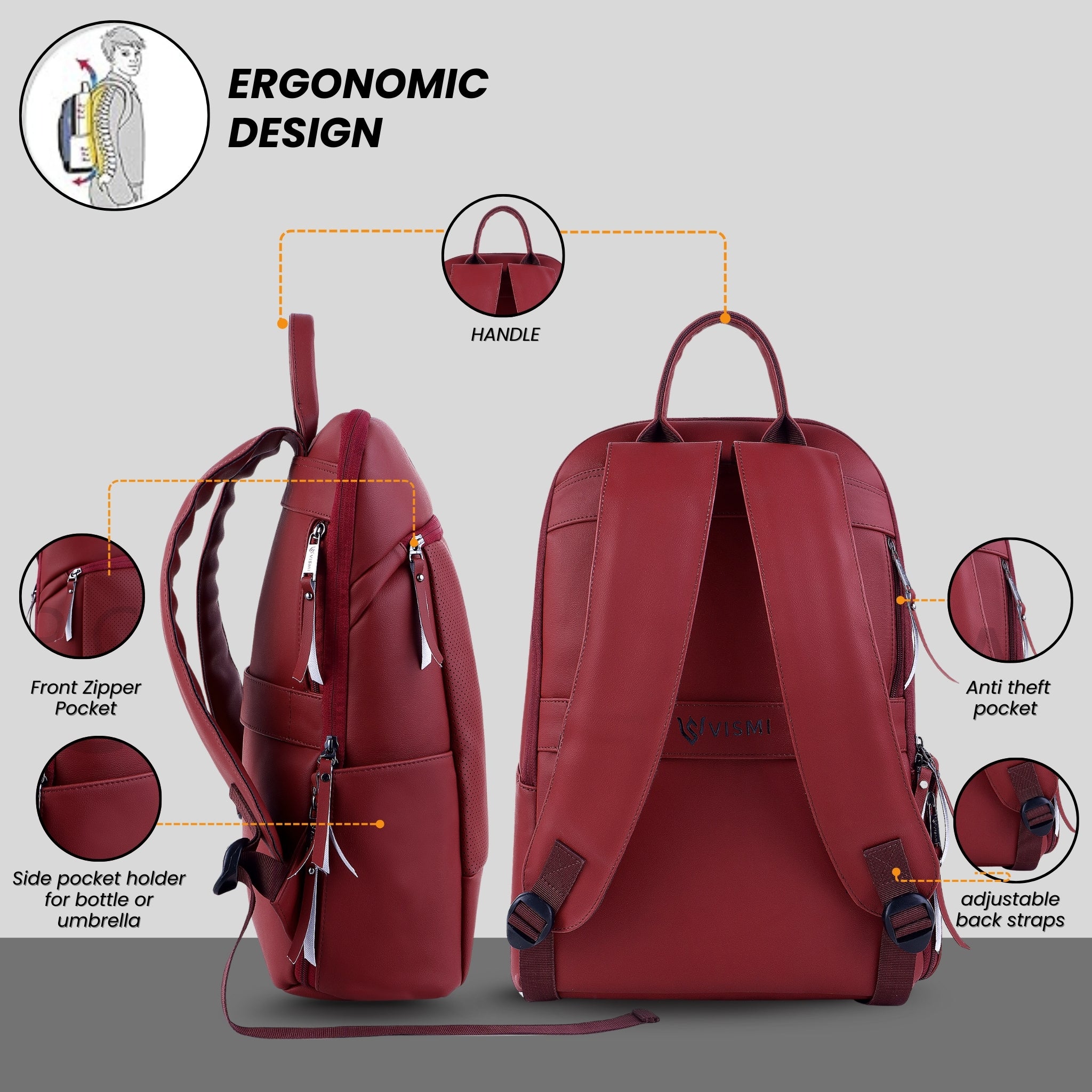 VISMIINTREND Executive Laptop Backpack - Maroon