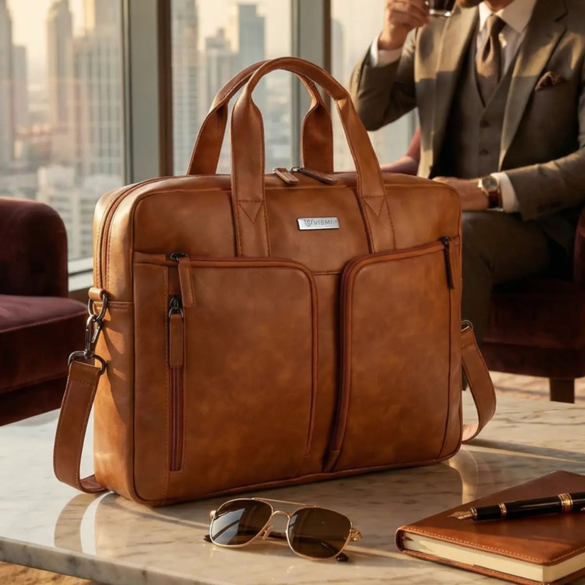 Timeless Orbit Laptop Messenger Bag - Tan