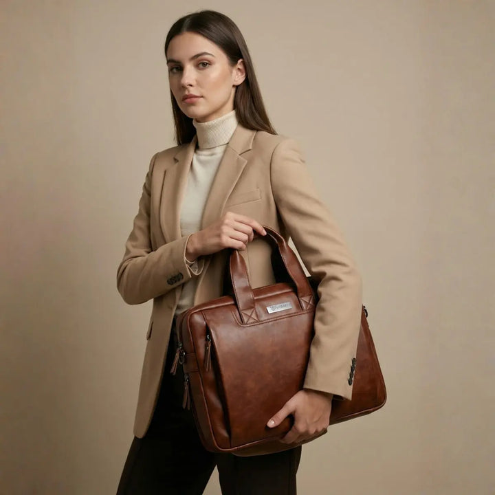 Timeless Urban Laptop Messenger Briefcase Bag - Coffee Brown
