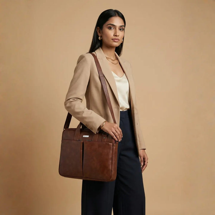 Timeless Monarch Laptop Messenger Bag - Coffee Brown